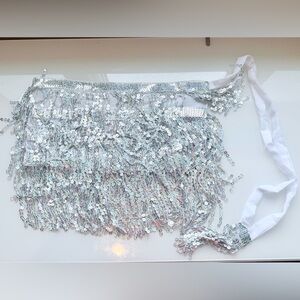 Silver Sequin Fringe Wrap Skirt